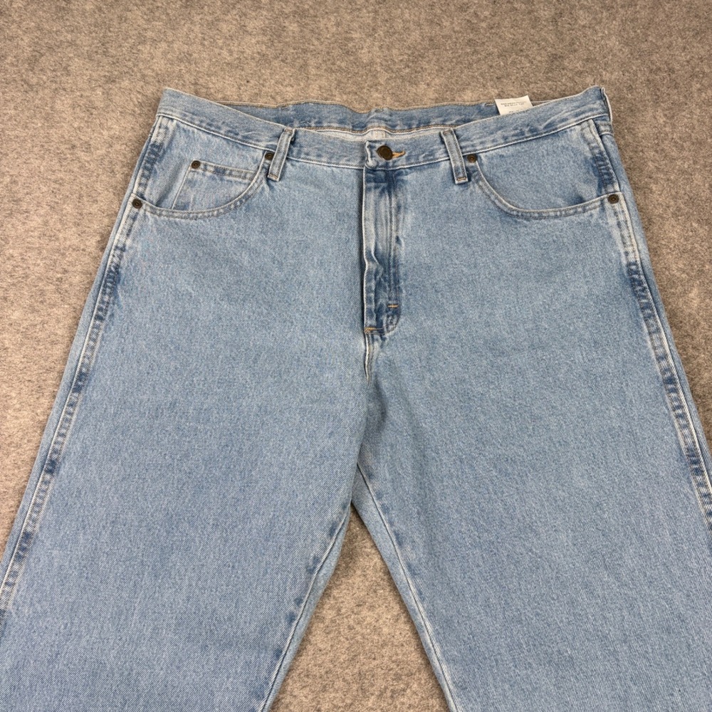Wrangler Regular Fit Jeans Mens 38x32 Light Wash Denim Workwear Western Cowboy